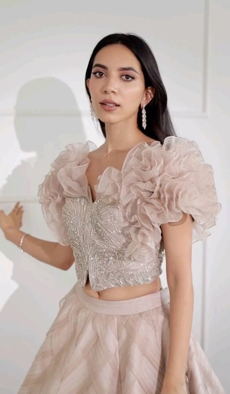 Ruffle Sleeves Lehenga Blouse Design 