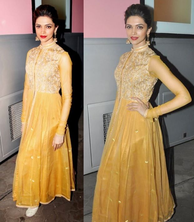 Deepika Padukone in Yellow and Gold Anarkali Suits