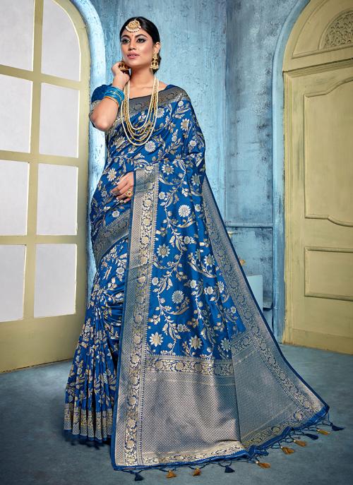 Blue Bridal Banarasi Silk Saree