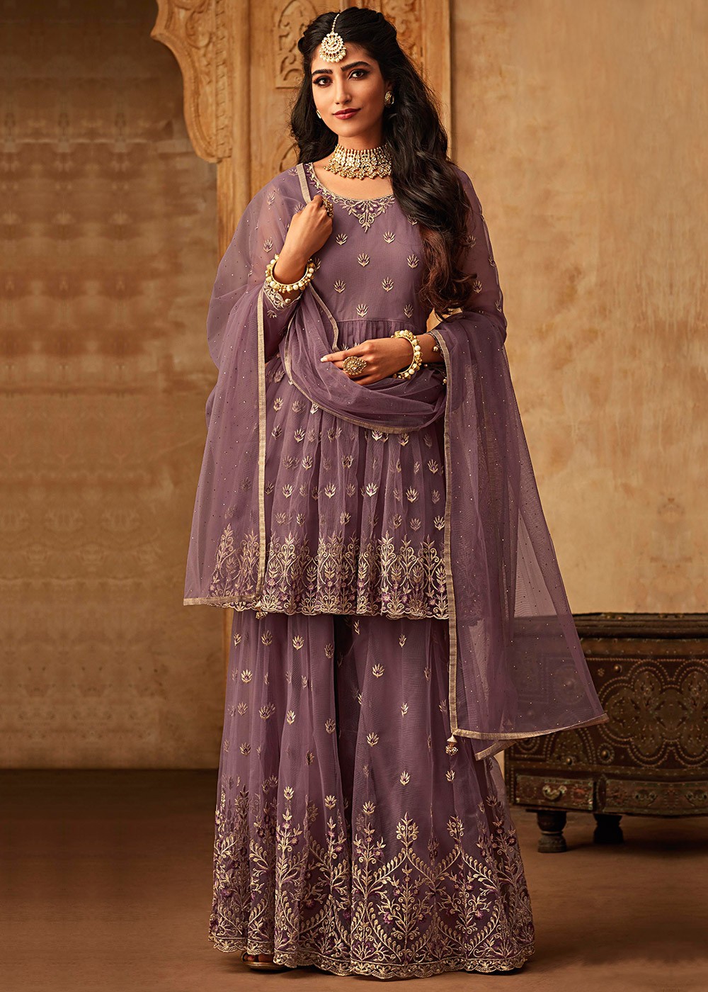 Purple Pakistani Sharara Salwar Kameez