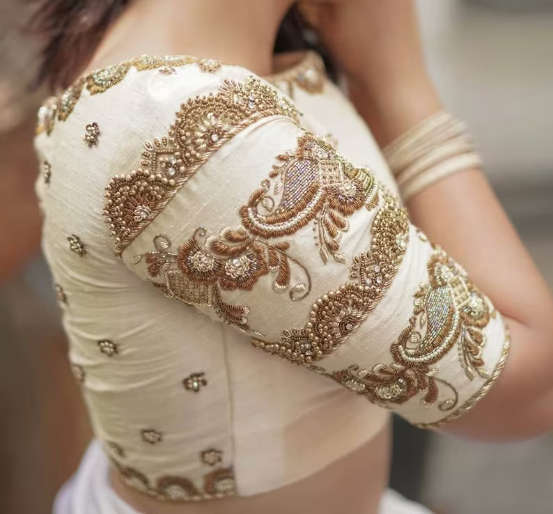 Maggam Work on White Blouse Design