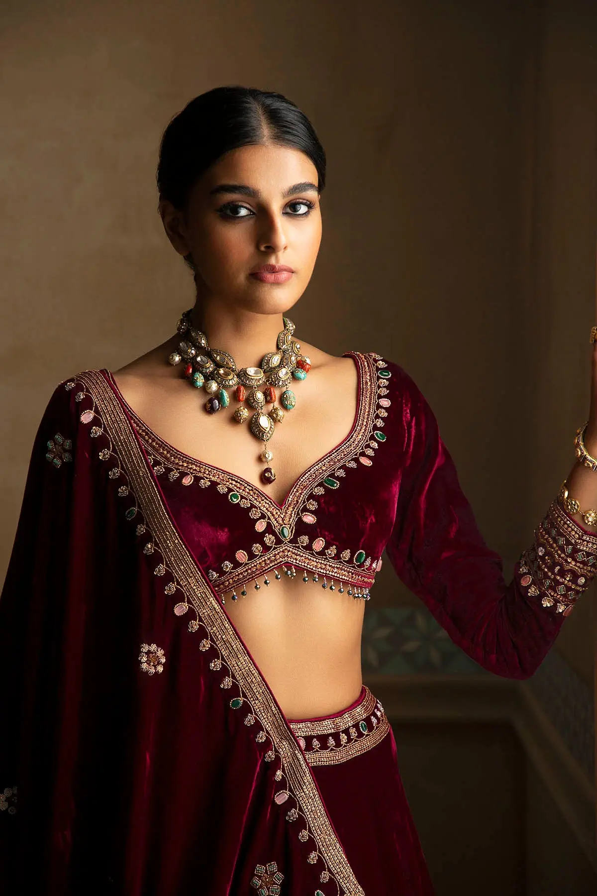 Velvet Lehenga Blouse Designs